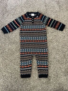 Infant Baby Hanna Andersson Fair Isle Knit Sweater Romper Black Sz 80 18-24m